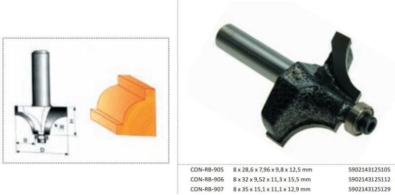 Condor frez do drewna, do zaokrągleń fi=35 12,9 x 15,1 x 11,1mm trzpień 8mm z łożyskiem