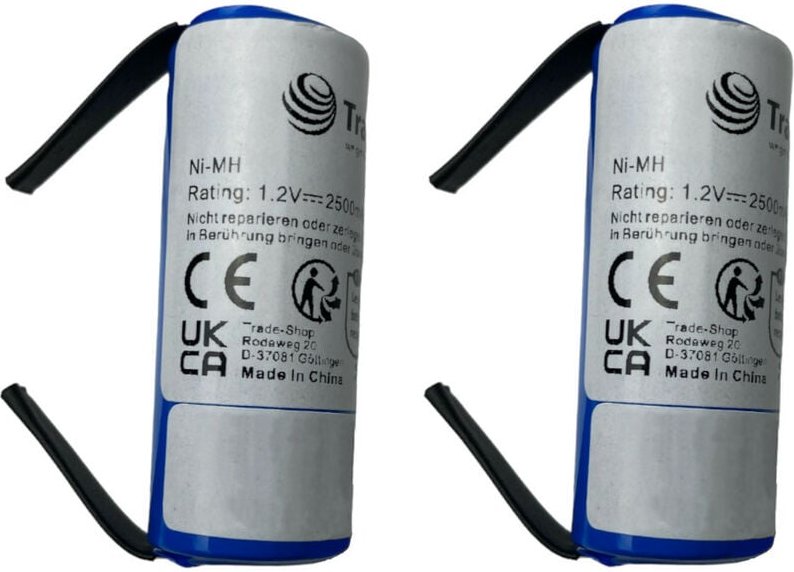 Trade-shop - 2x Ni-MH Akku 1,2V / 2500mAh 4/5A Zelle mit U-Lötfahnen Industrie-Zelle Ersatz Austausch kompatibel mit Bra...