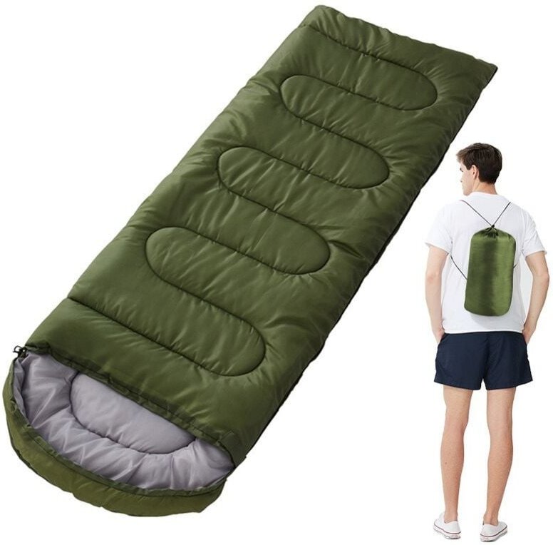Grüner Schlafsack, 1,3 kg, bequeme extragroße Größe 180 x 75 cm, geeignet für Erwachsene, wasserdichter Schlafsack mit K...