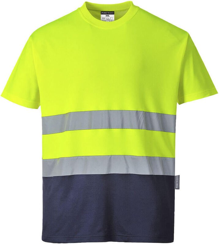 Bicolor Baumwoll-T-Shirt Gelb/Navy L