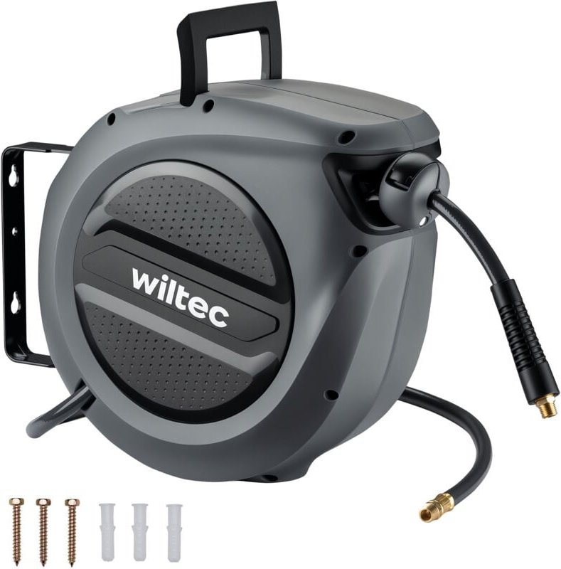 Wiltec - Druckluft Schlauchtrommel 15 m, automatische Druckluftschlauchtrommel Stahl, 17 bar Drucklufttrommel, Schlaucha...