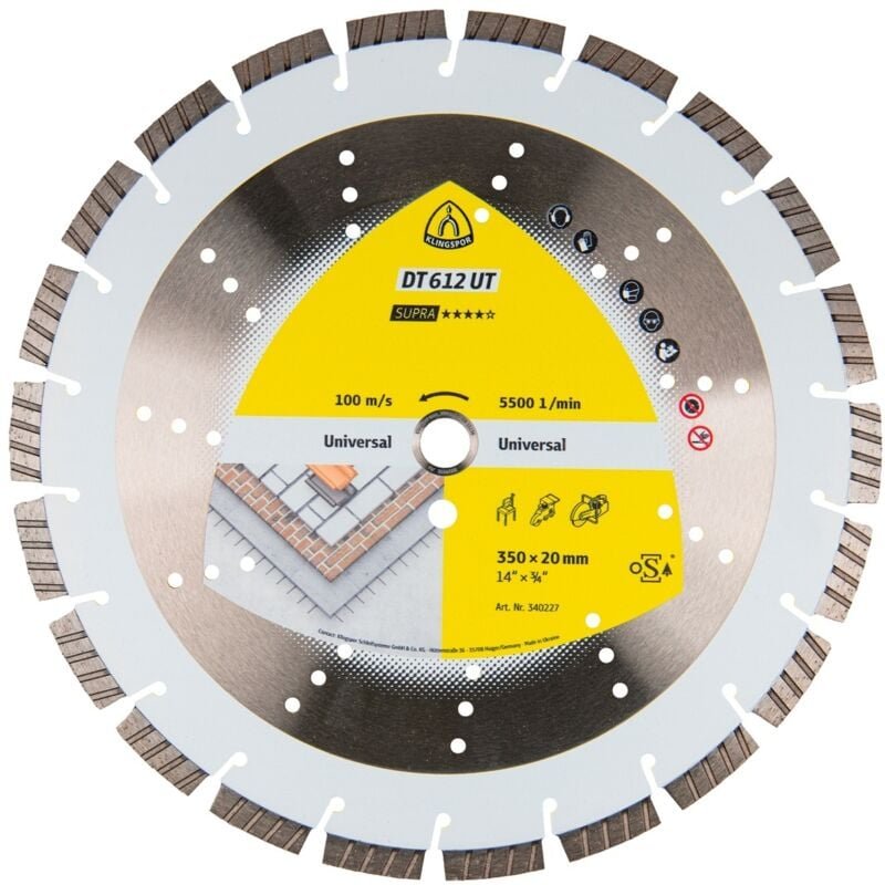 Klingspor DT 612 UT Diamanttrennscheiben, 400 x 3,6 x 20 mm 26 Segmente 40 x 3,6 x 12 mm, Standard Turbo