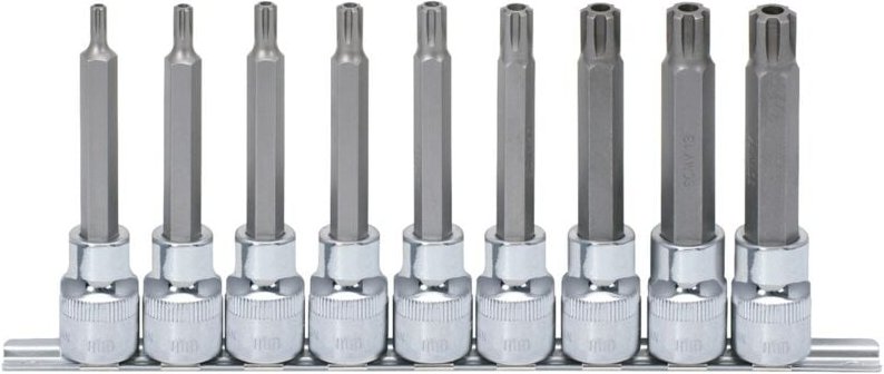 1/2' CHROMEplus RIBE-Bit-Stecknuss-Satz, lang, 9-tlg M5-M14, Bohrung