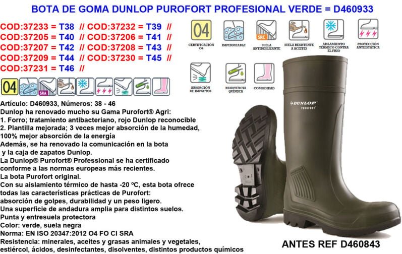 DUNLOP PROFESSIONELLE GUMMI-WASSERSTIEFEL -20°C PUROFORT Nr. 45460843/933