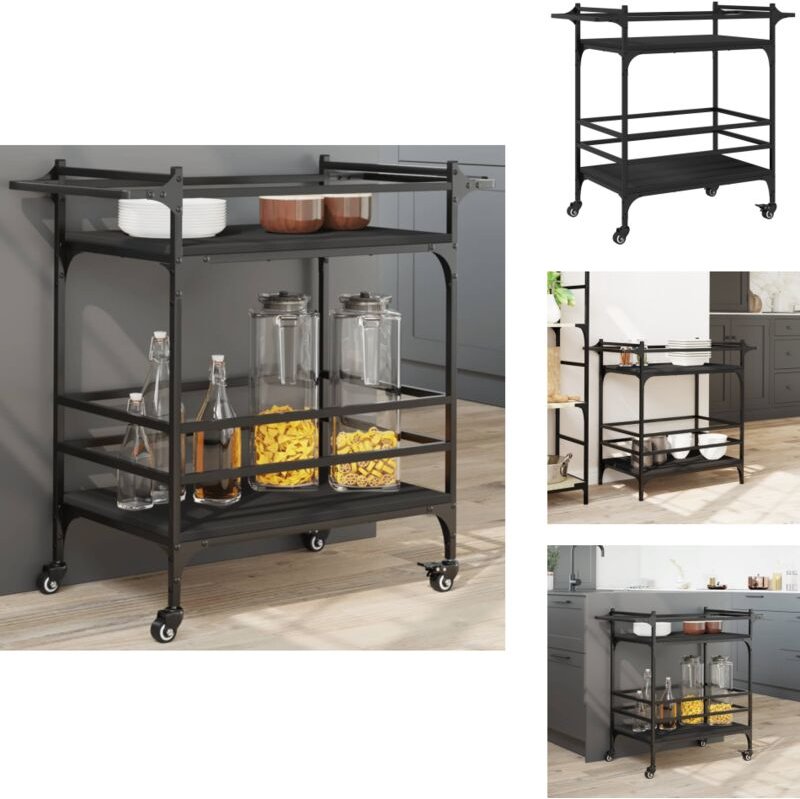 Küchenwagen Schwarz 82x40x78,5 cm Holzwerkstoff - Küchentrolley - Küchenwagen - Retro Küchentisch - Holzwerkstoffmöbel -...