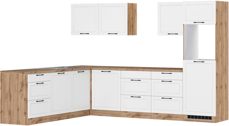Lomadox - Winkelküche 300/240 cm in weiß und Eiche, Arbeitsplatte in Eiche, MONTERREY-03
