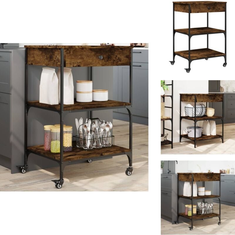 Küchenwagen Räuchereiche 60x48x89,5 cm Holzwerkstoff - Küchentisch - Küchenschrank - Kücheninsel - Holztisch - Vintage S...