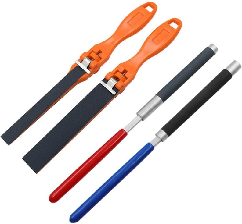 4-teiliges Schleifpapierset mit Kunststoffgriff und Schaft – inklusive Flachfeile, Schleifbändern und austauschbarem Sch...