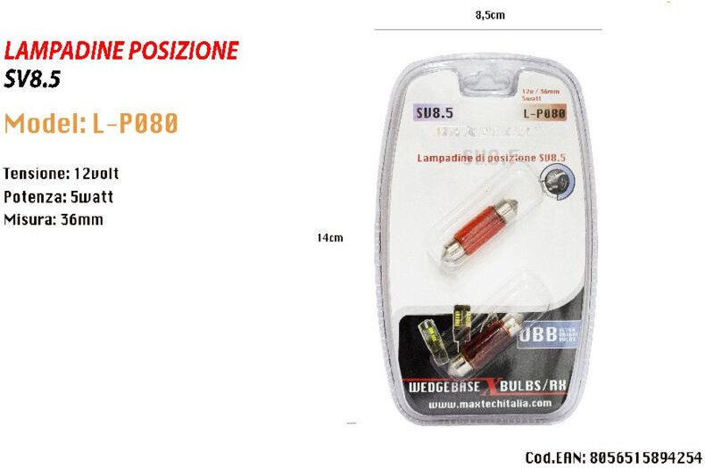 Maxtech - Trade Shop - positionslampen SV8.5 12V / 36MM 5W ultrahelle lampen L-P080R -