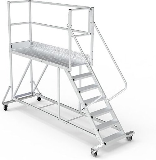 Mobile Plattform mit Geländer rechts und links + Sicherheitstür - Maximale Arbeitshöhe 3.00m - PTF205D-RSP