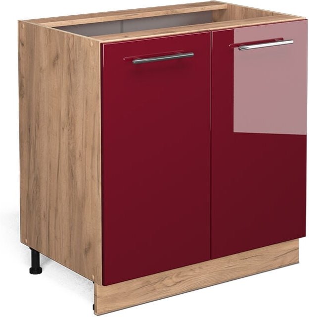Spülenunterschrank Fame-Line, Bordeaux Hochglanz, 80 cm mit Regal, ohne Arbeitsplatte Vicco
