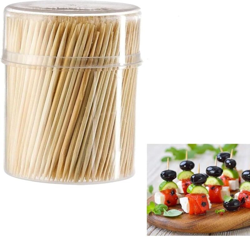 500 Stück Zahnstocher aus Bambusholz, runde Zahnstocher aus Holz mit einer Spitze