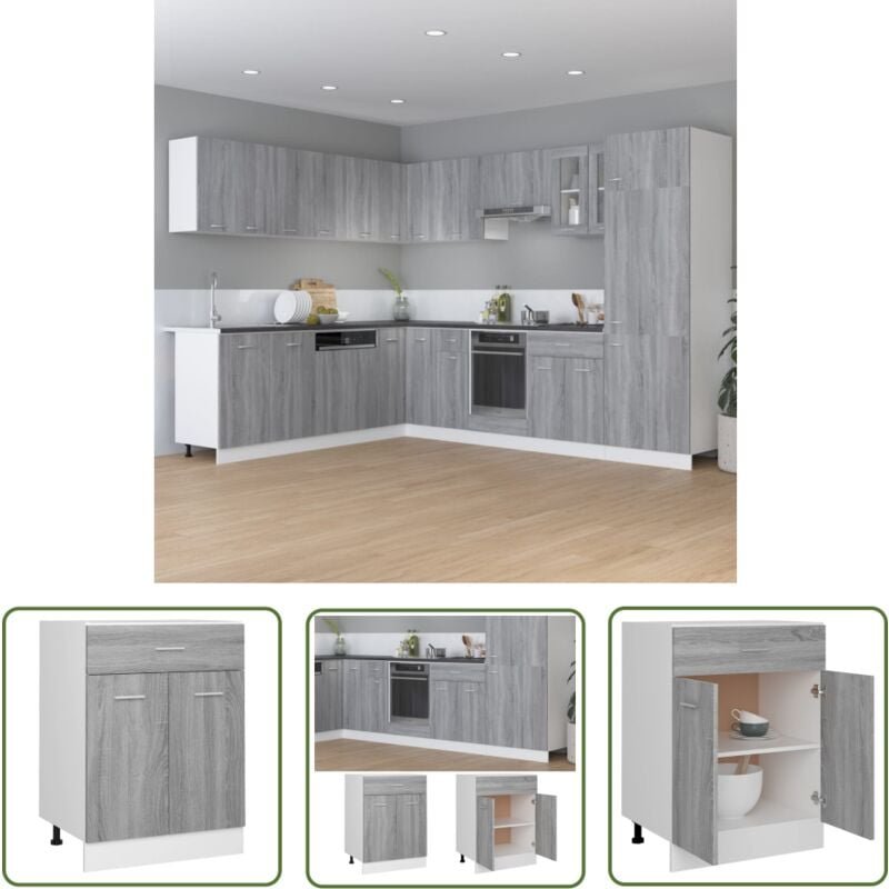The Living Store - Unterschrank mit Schublade Grau Sonoma 60x46x81,5 cm - Küchenmöbel - Unterschrank - Holzschrank - Gra...