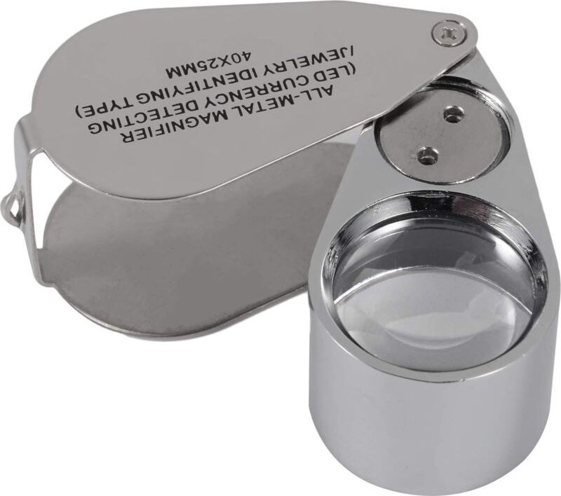 Juwelierlupe, 40-fache Vergrößerung, Metall, Klapplupe mit led und UV-Licht, Lupe für Diamanten, Juweliere, Münzen, Brie...