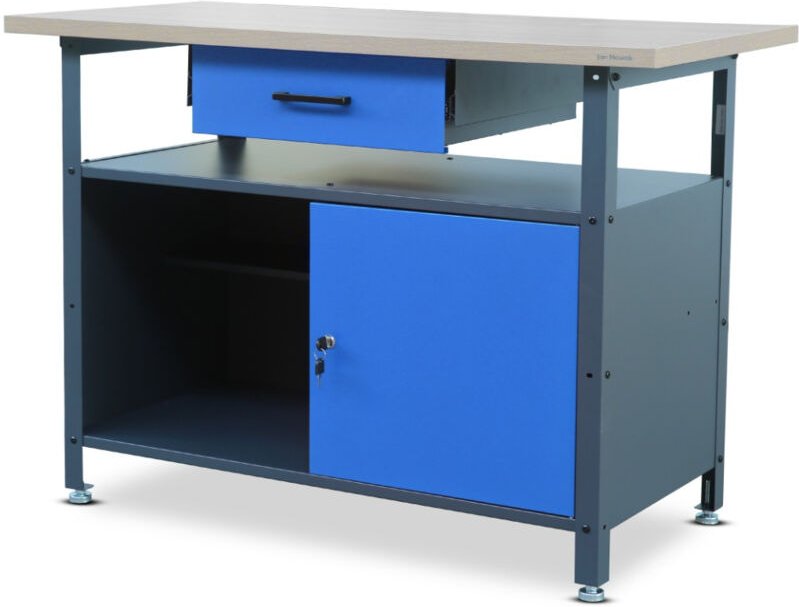 Werkbank mit Arbeitsplatte Werktisch mit Schublade Schließfach Verstellbare Füße Belastbar bis 400 kg Metall Anthrazit-B...