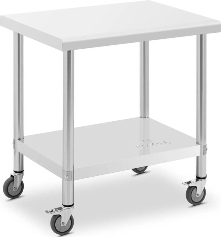 Tischarbeitsplatte auf Rollen, 2 Ebenen, 60 x 80 cm, STAHL, bis 135 kg