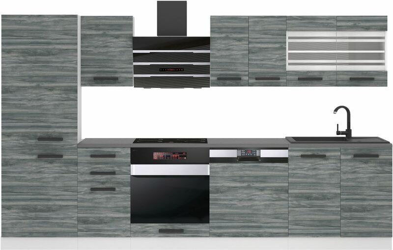 Thumbnail - Küchenzeile Küchenblock Cindy - Küchenmöbel 300 cm Einbauküche Vollausstattung ohne Elektrogeräten mit Hängeschränke und...