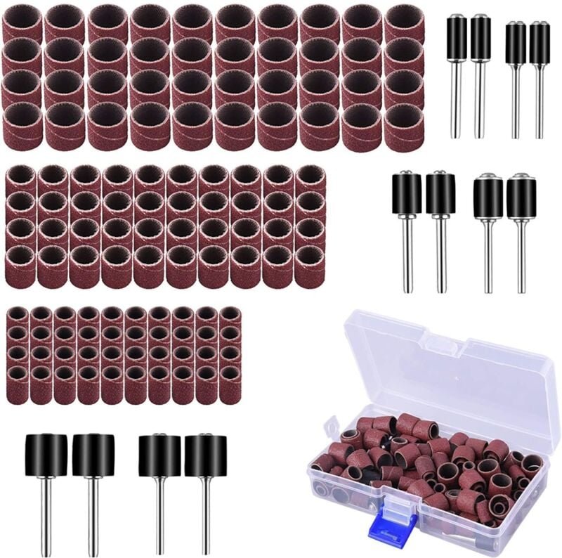 Thumbnail - 132-teiliges Schleifhülsen-Set mit Gratis-Box, einschließlich 120 Schleifbändern und 12 Schleifrollen für Dremel-Rotatio...