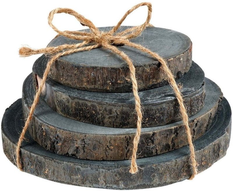 Set of 4 graphite colored wooden pieces with bark - natural design