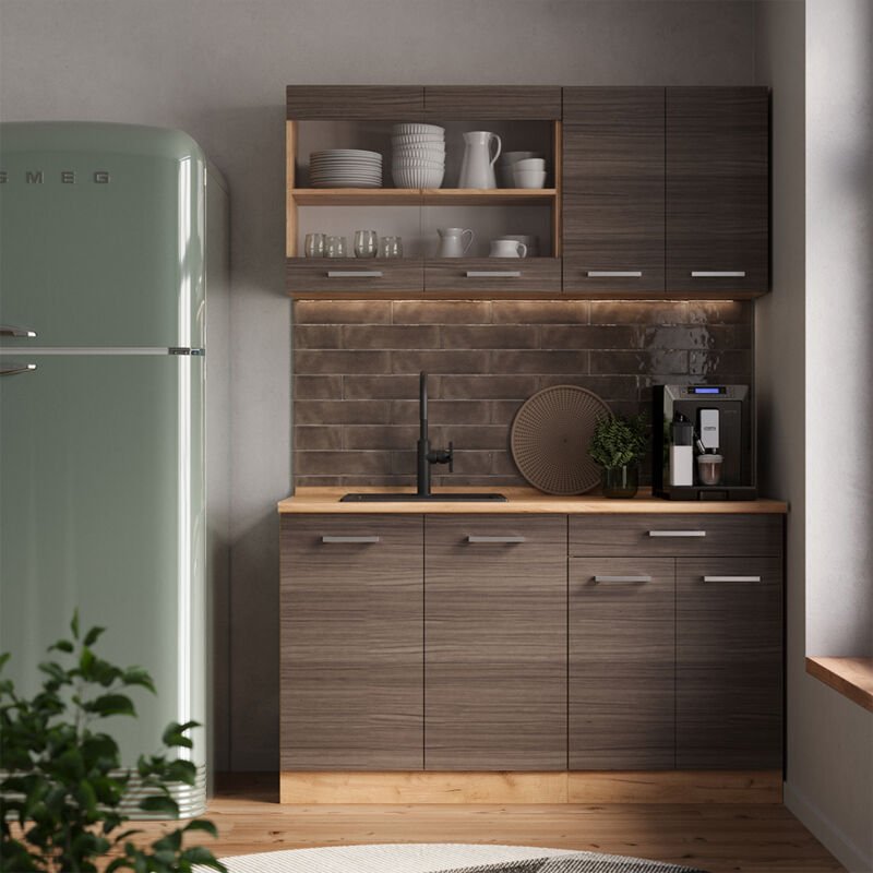 Vicco - Singleküche R-Line, Edelgrau/Goldkraft Eiche, 140 cm , ap Anthrazit