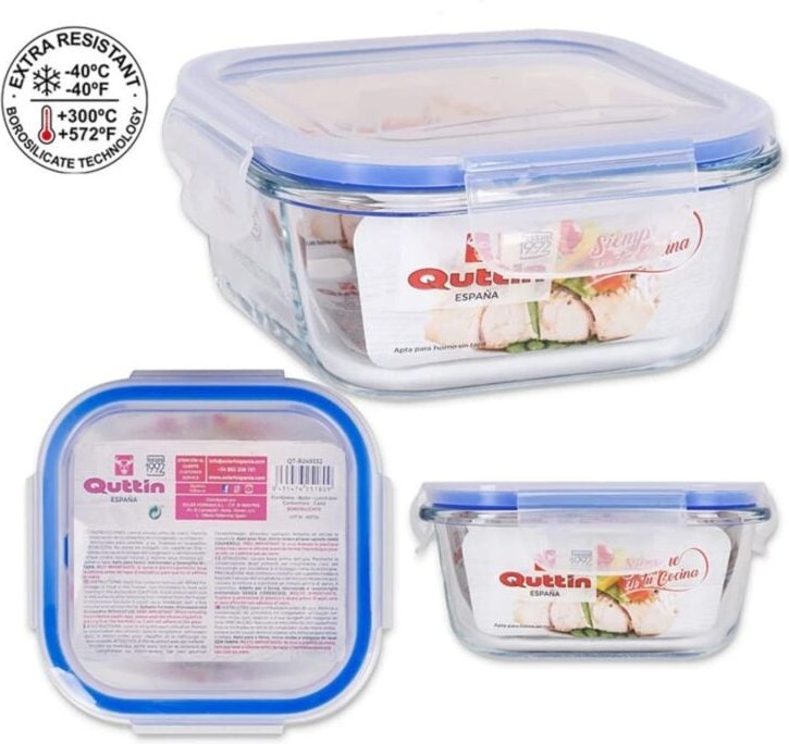 Quttin - Hermetisches quadratisches Glas 20x20 cm 2200 cc ohne Ventil