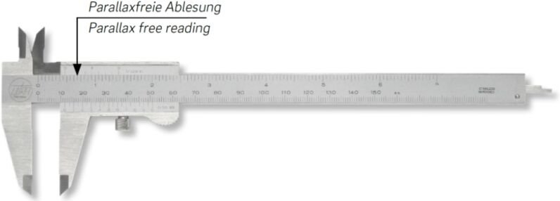 Ultra Präzision - Taschenmessschieber active inox Tiefenmaß eckig 150 mm mit Prismenführung 2fach