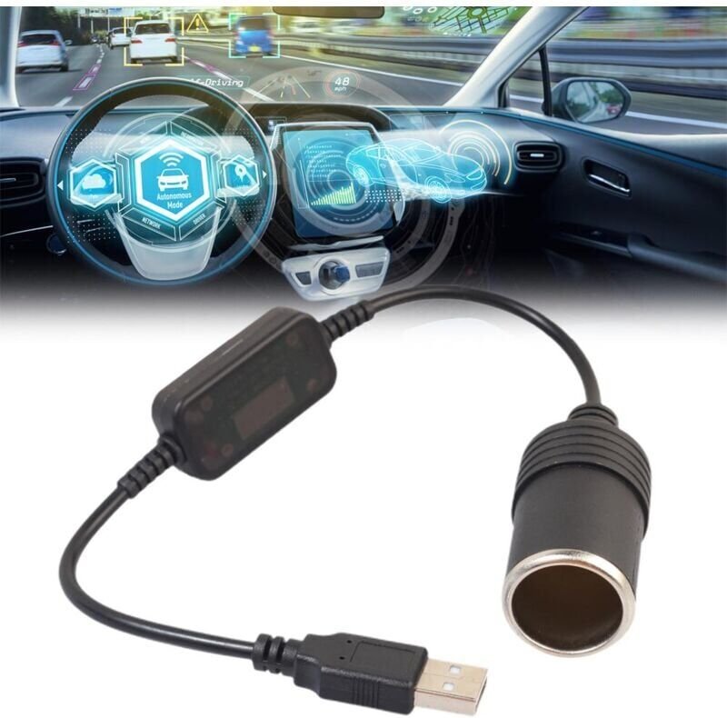 SNQ - Schwarzes USB-auf-Zigarettenanzünder-Netzadapterkabel, 5 v auf 12 v Buchsensockel, Schwarz