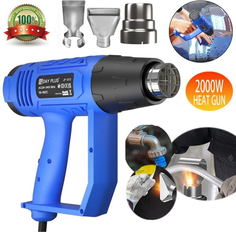 Neu 2024 2000W Heißluftpistole Heißluftfön Heißluftgebläse Mit 3 Düsen Max 600°C