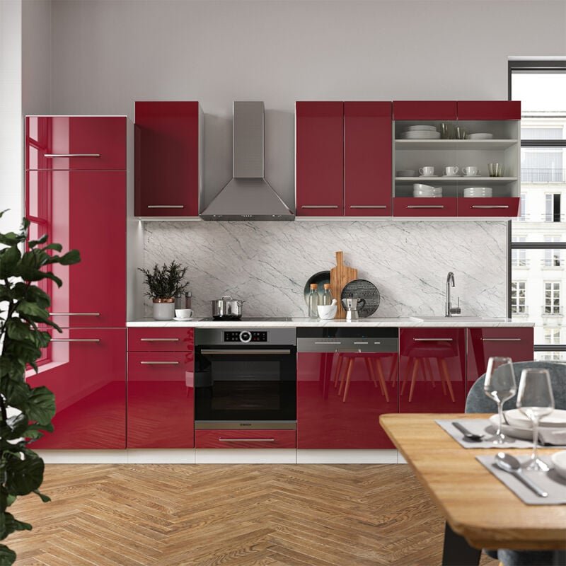 Vicco - Küchenzeile Fame-Line, Bordeaux Hochglanz/Weiß, 300 cm , ap Anthrazit