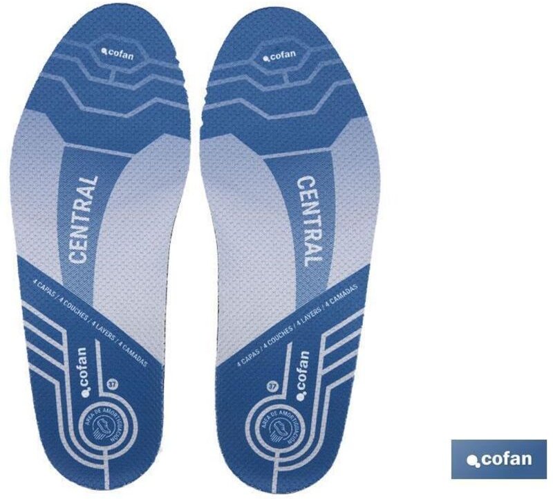 Schützende Einlegesohlen für neutralen Fußabdruck, Größe 39, aus blauem Schaumstoff und Polyurethan