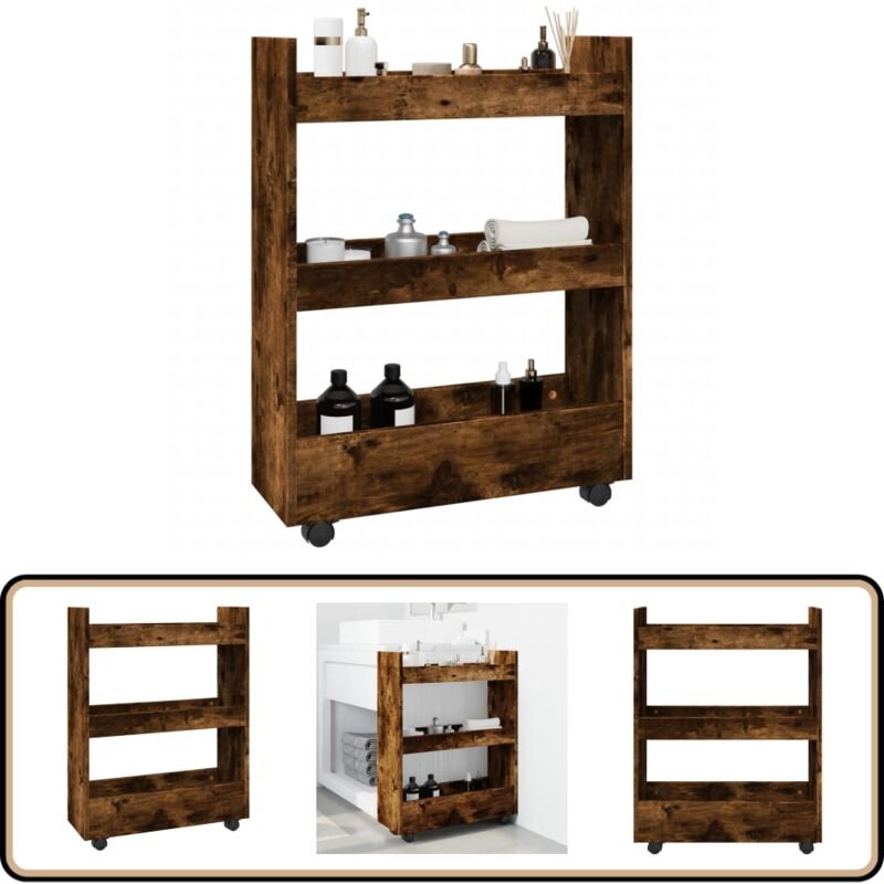 Aufbewahrungswagen Schmal 3 Etagen Räuchereiche Holzwerkstoff - Vidaxl