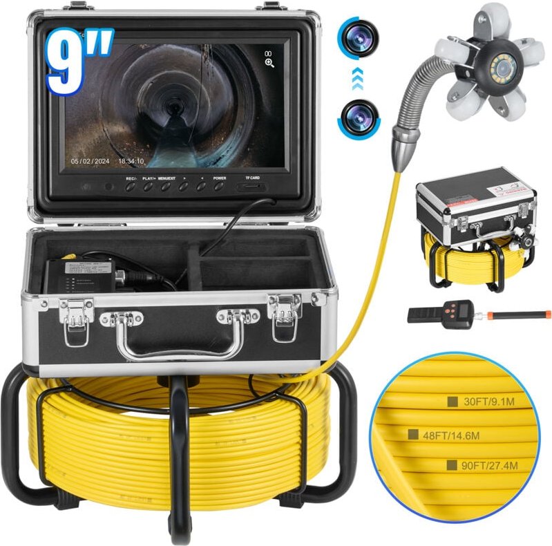 Kanalkamera mit 512-Hz-Ortungsgerät, 50 m, selbstnivellierende Rohrinspektionskamera mit 9-Zoll-1080P-HD-Bildschirm, 36-...