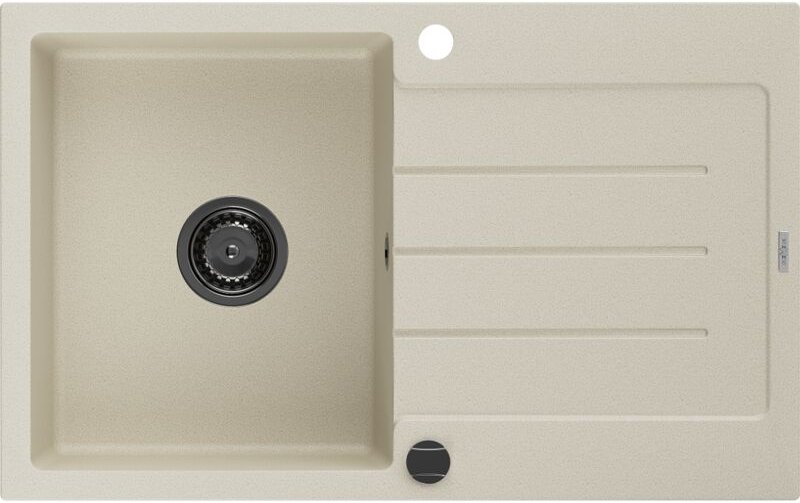 Bruno Granitspüle mit einem Becken und einer Abtropffläche 795 x 495 mm, Beige, Siphon Schwarz - Mexen