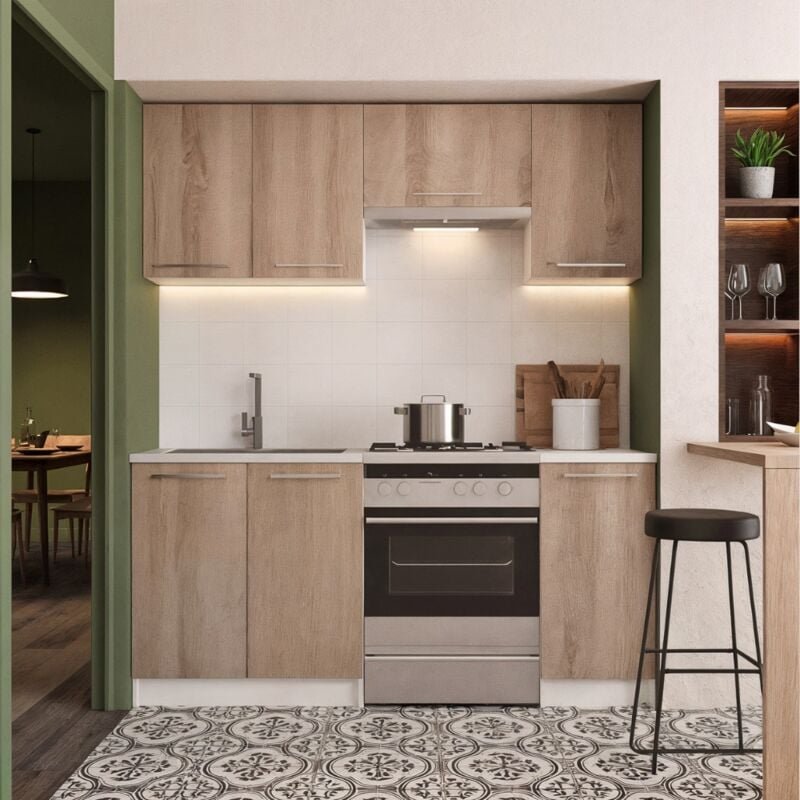 Naturel - Oak 1,8 m, Küchenmöbel zum Zusammenbauen, Farbe Eiche (ksetoak)