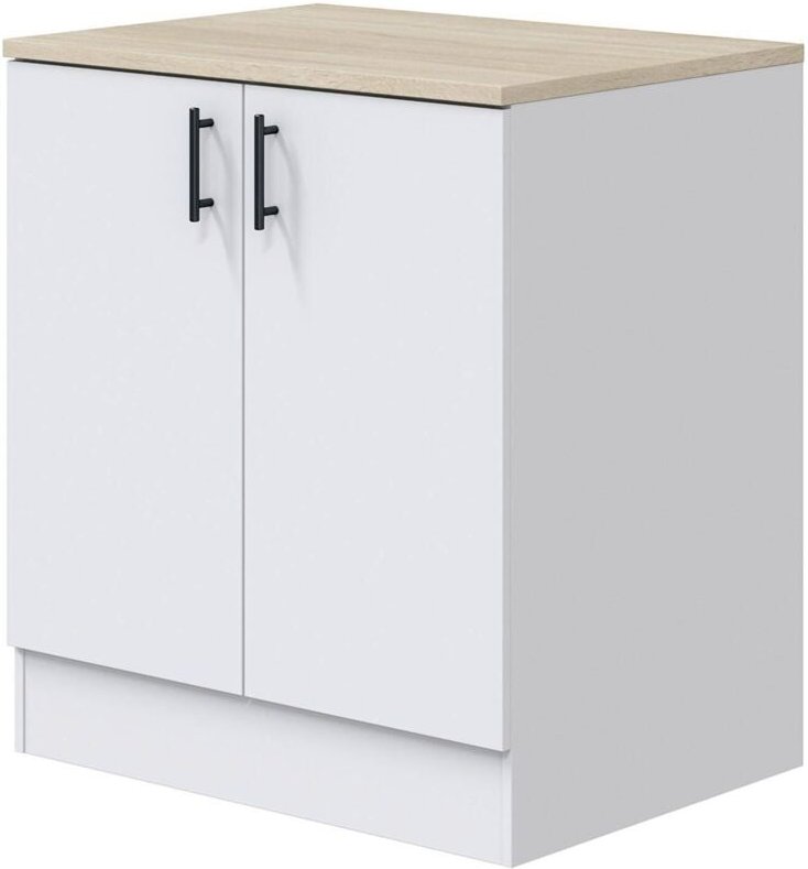 Unterschrank 2 Türen Nolia, Unterbauschrank, Schrank mit Türen, Basisstruktur für Spüle, 80x60 h90 cm, Weiß und Eiche - ...