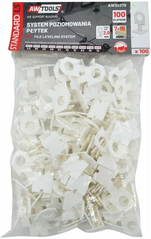 Awtools system poziomowania płytek standard 2,0mm - 7-15mm - klips 100szt.
