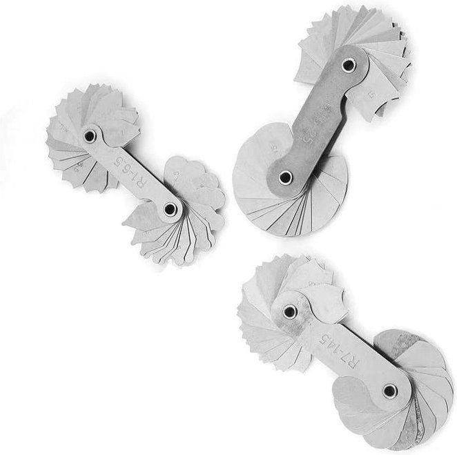 3-teiliges Radiusmessgerät, konvexes konkaves Messwerkzeug, Radius-Filetmessgerät aus Edelstahl, Messbereich R1-6,5 / R7...