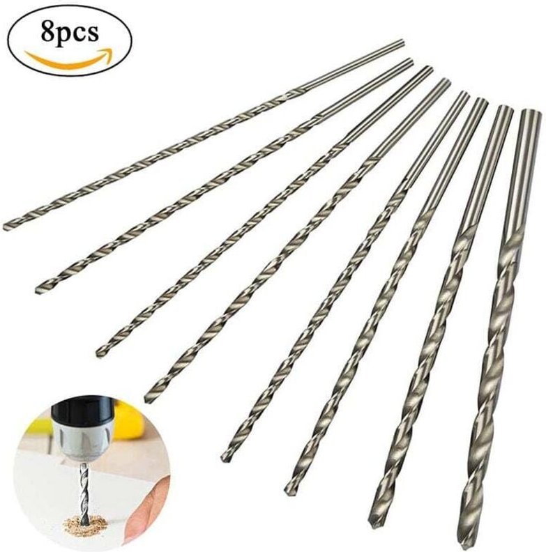 Set de Foret Extra Long 200mm 8Pcs, Foret en Acier à Grande Vitesse, Tige Droite avec Diamètre de 4mm, 4.2mm, 4.5mm, 5mm...