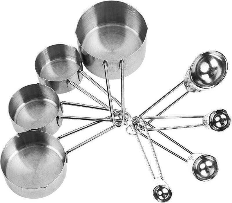 8-teiliges Messbecher- und Löffelset aus Edelstahl, Küchenwerkzeug für Zucker, Kaffee und Milch.
