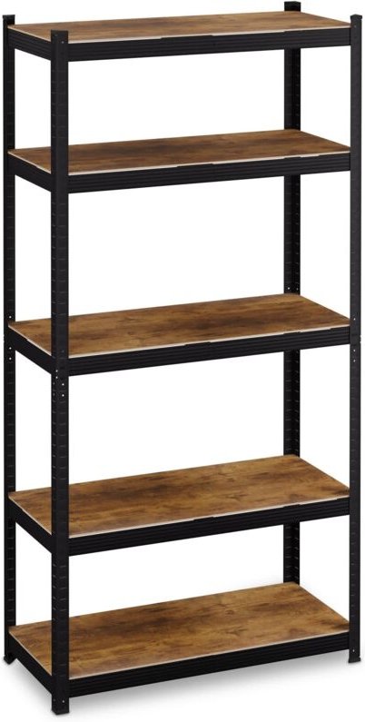 2 x Schwerlastregal, HBT 180x90x40 cm, 500 kg, 5 Böden, Garage, Standregal Wohnzimmer, Büro, schwarz/braun, Holzoptik