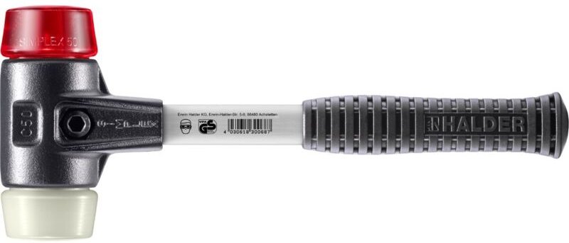 SIMPLEX-Schonhammer, Plastik / Nylon mit verstärktem Tempergussgehäuse und Fiberglasstiel D=50 mm 3768.050