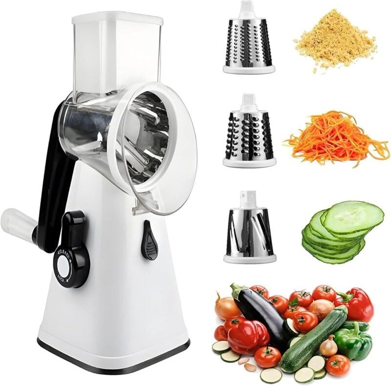 Rotationsreibe – 3 austauschbare Klingen, manueller Kreisschneider mit variabler Geschwindigkeit, Nussmühle mit starkem ...