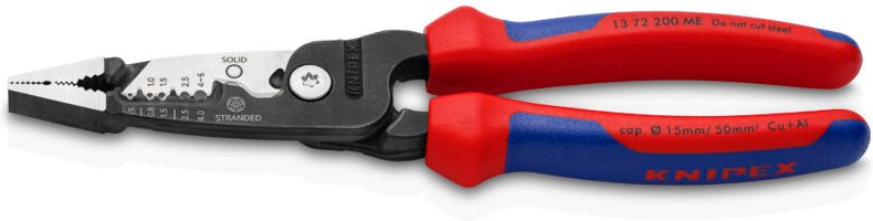 KNIPEX 13 72 200 ME SB Multifunktions-Elektrikerzange metrisches Modell mit Mehrkomponenten-Hüllen schwarz atramentiert ...