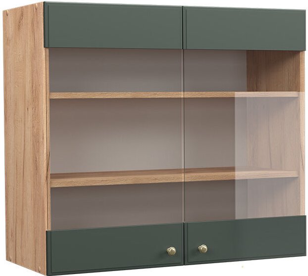 Vicco - Küchenglasschrank Fame-Line, Grün-Gold Landhaus, 80 cm