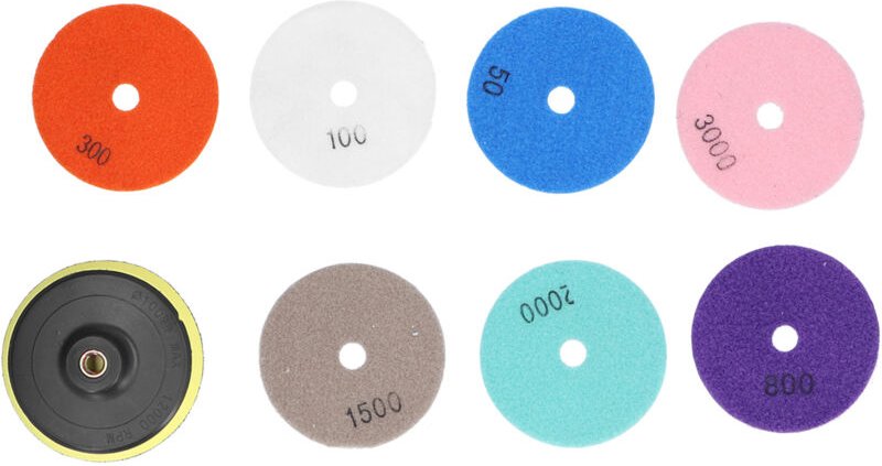 Jeffergarden - 7-teiliges Diamant-Polierpads, Nass- und Trocken-Polierset, Körnung, 1 Stück Unterlage, Schleifen von Gra...