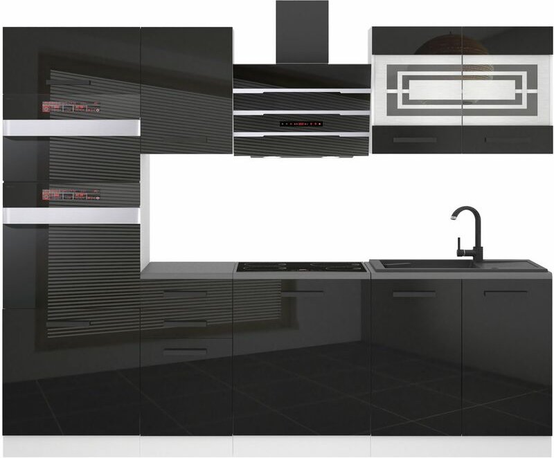 Belini Küchenzeile Küchenblock Tracy - Küchenmöbel 240 cm Einbauküche Vollausstattung ohne Elektrogeräten mit Hängeschrä...