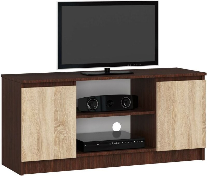 Tv Schrank Akord Fernsehkommode 120 cm Wenge 2 Türen 2 Ebenen Front Sonoma-Eiche B120 x H55 x T40 cm