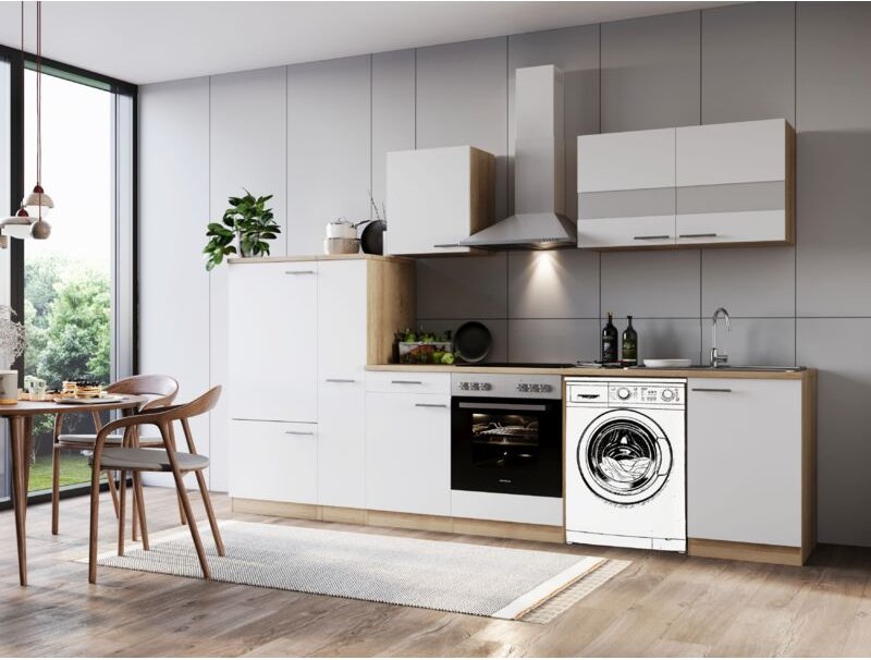 Thumbnail - Küche Küchenzeile für Unterbau Waschmaschine Eiche Weiß Merle 310 cm Respekta