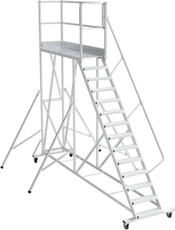 Mobile Plattform mit Geländer rechts und links + Sicherheitstür - Maximale Arbeitshöhe 4.60m - PTF213D-RSP