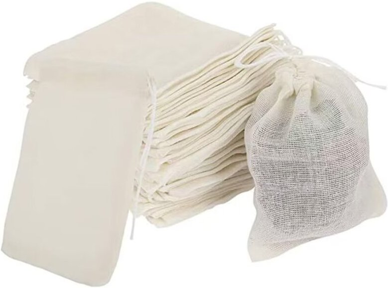 Thumbnail - Kleiner Kordelzugbeutel aus Baumwollmusselin – 10 x 15 cm – Wiederverwendbarer Gemüsebeutel aus pflanzlichem Canvas, bio...